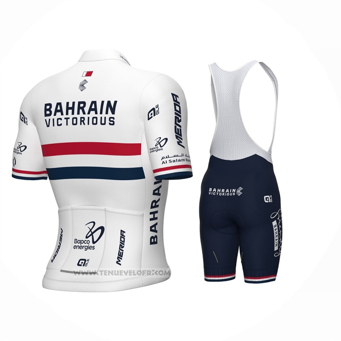 2024 Maillot Cyclisme Britannico Champion Bahrain Victorious Blanc Rouge Bleu Manches Courtes Et Cuissard